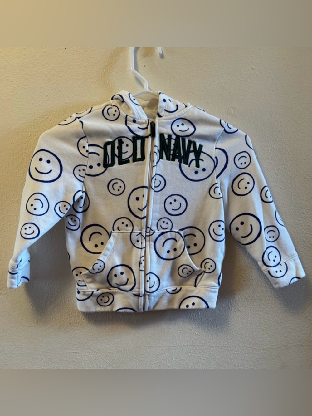 Old Navy Toddler Smiley Face Zip-Front Hoodie Size 4T Cream Blue Green Graphic